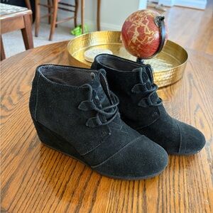 TOMS Black Suede Women's Wedge Ankle Boots